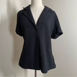 Anthro Maeve Women’s Black - SZ XL - Short Sleeve Button Front Top - NEW!